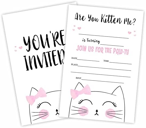 Amazon.com : LoaHak Kitty Cat Birthday Invitation, Cat Birthday ...