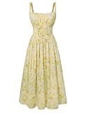 SCARLET DARKNESS Summer Dresses for Women UK Casual Floral Beach Sundress Sleeveless Spaghetti Strap Victorian Milkmaid Corset Dress Beige Yellow Floral S