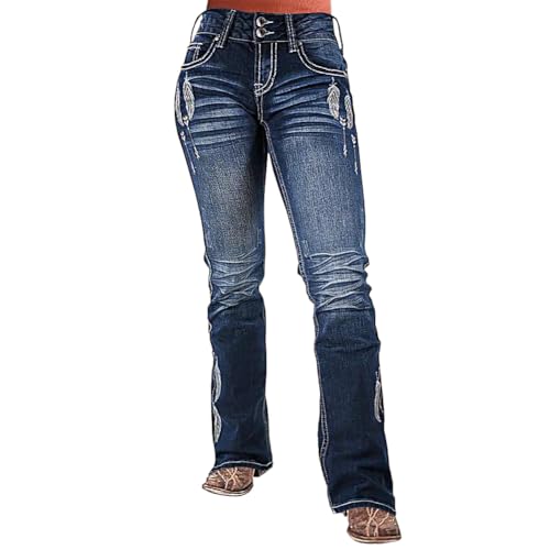 Jeans for Women Middle Waist Straight Leg Pants Women Embroidered with Feathers Fashion Jeans