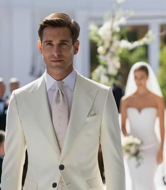 HANBANGWEl Mens Suits Classic Fit 2 Piece Men Suits for Wedding Groom Suit Two Button Peak Lapel Blazer Pants Prom Suits2