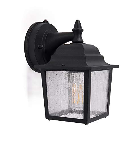 Greystone Dusk to Dawn Porch Light with Seedy Glass Black Finish