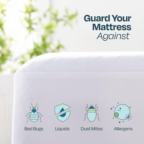 Linenspa Zippered Mattress Encasement – Queen Size Waterproof Mattress Protector – Quiet Cover & Complete protection – Dorm Room Essentials, White