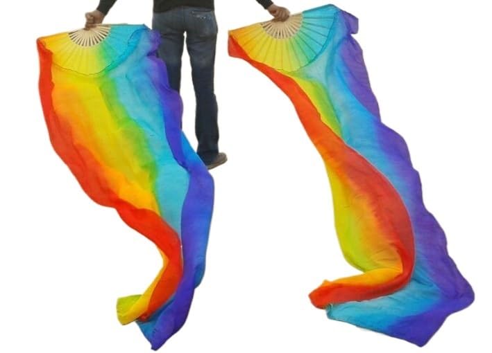Voiles en soie pour danse du ventre avec dégradé arc-en-ciel vibrant