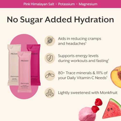 Image of ProMix Nutrition Electrolytes Powder Hydration Packets - Himalayan Pink Salt, Magnesium, Potassium, Vitamin C - Variety Pack, Lightly Sweetened - 12 Servings (Pack of 12)