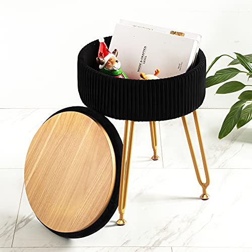 Image of LUE BONA Velvet Vanity Stool Chair for Makeup Room, Black Vanity Stool with Gold Legs,18” Height, Small Storage Ottoman Foot Ottoman Rest for Living Room, Bathroom