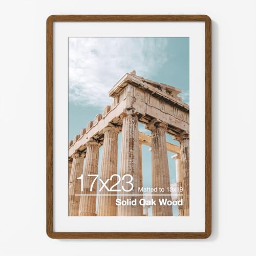 FLYJOE 17x23 Poster Frame | Solid Oak Wood 17x23 Picture Frame | 17 x 23 Picture Frame With Mat For 13x19 | Tempered Glass And Hanging Hardware Included | 17 by 23 Photo Frame Walnut 1 Pack
