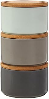 Premier Housewares Storage Canisters, Stackable, Grey/Pale Blue/Bamboo Lids - Set of 3