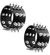 FIRAZIO 2-10 Pieces Punk Studded Bracelet Black Leather Rivet Bracelet Cuff Wrap Bangle for Women...