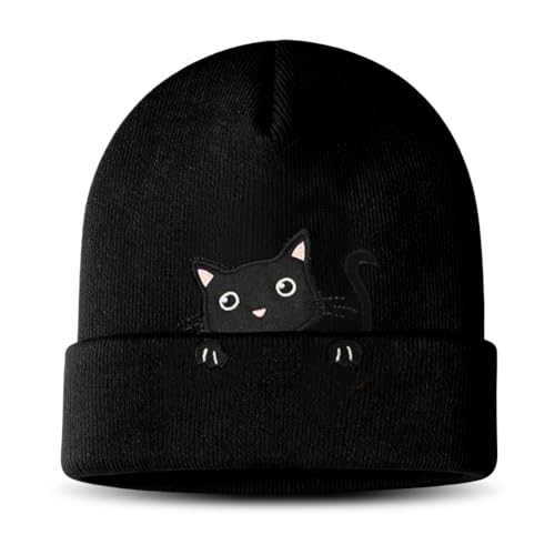 JhavexToy Kätzchen Mütze Beanie Gestrickter Hut mit Stickerei -...