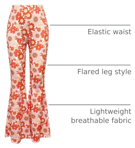 Image of OYOANGLE Girl's Boho Floral Print Elastic Waist Flared Leg Pants Casual Bell Bottom Trousers