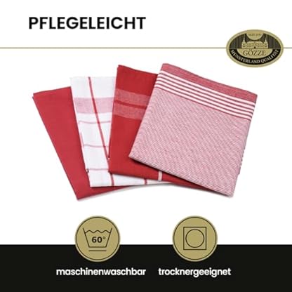 Gözze - Geschirrtuch-Set, 4-teilig, 100% Baumwoll-Jacquard-Stoff, hohe Materialdichte (200 g/m²), 50 x 70 cm - Rot – Bild 5