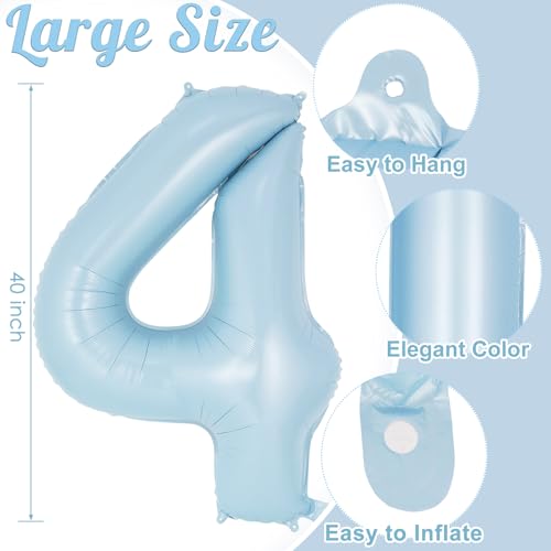 Image of Light Blue Number 4 Balloon, 40 Inch Big Large Foil Number Balloons, Giant Mylar Number 4 Balloons for 4 Year old Birthday Baby Party Decorations Supplies Anniversary