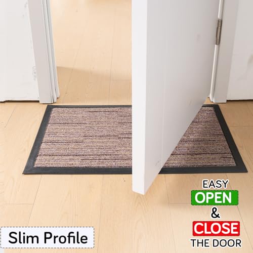 Image of HOKIPO Door Mat for Home Rubber Backing Dirt Trapper Entrance Welcome Mat Big Size, 75x45 cm, Brown Stripes (AR-6505)
