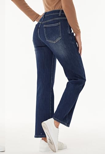 Yehopere Women's Fleece Lined Jeans Straight Leg Wide Jeans Winter Sherpa Flannel Lined Thermal Denim Pants3