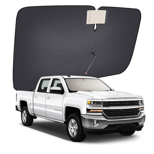 Image of [2026 Upgrade] Coverado Sunshade for Car Windshield, UPF80+ Full-Size Trucks /SUVs Windshield Sun Shade Blocks Heat & UV Rays, Thickened Vinyl Coating Keep Cool and Protect Interior, Foldable L 61x33