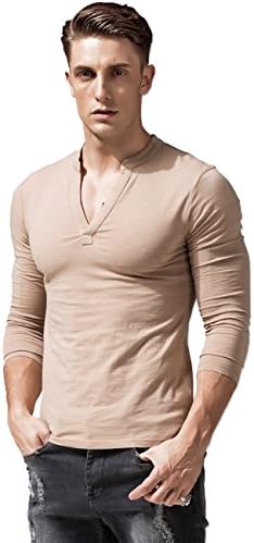 XShing Mens Long Sleeve T Shirts Slim Fit Deep V Neck Athletic Casual