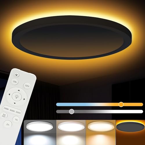 Plafonnier LED avec télécommande 24W dimmable et veilleuse arrière 6W Ø30cm