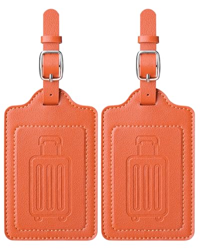 Image of Teskyer Luggage Tags, Thick & Durable, Easy to Identify, Privacy Protection, TSA Approved Travel Essentials Suitcase Tags - 2 Pack, Orange