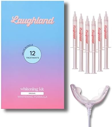 Laughland Everyday Teeth Whitening Kit + 3 Extra Gel Refills (12 Total Treatments), Phone-Powered LED Mouthpiece, 8% Hydrogen Peroxide Formula, Aloe Vera & Mint, Gentle at-Home Whitening Bundle image 5