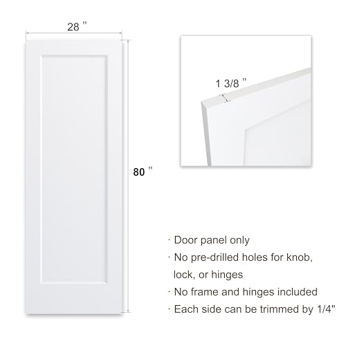 Image of BARNSMITH 28x80 in 1-Panel White Primed Molded Door Slab, Shaker Style Paintable Hollow Core Interior Door Panel, for Pocket, Swing, Sliding Door, Durable and Lightweight, No Assembly Required