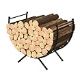 MOOACE Firewood Rack Outdoor and Indoor, 24 Inch Curved Firewood Holder, Waterproof Rustproof Fireplace Organizer Log Holder Wood Storage Rack