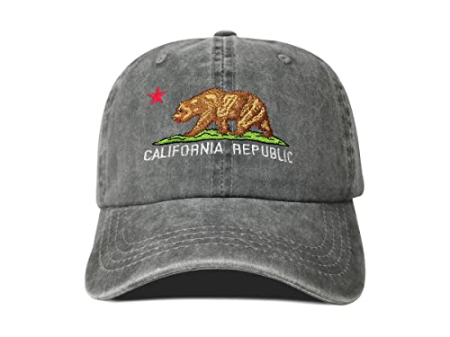 California Bear Baseball Hat For Women Men Kids, Washed Dark Gray Cali State Flag Embroidery Snapback Hat Unisex Dad Hat Trucker Hats #TOP30
