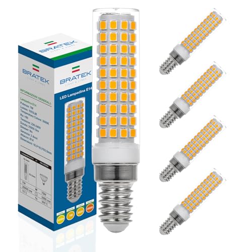 Bratek 4 Lampadine LED E14 Mais Luce Calda 3000K 7W 1055 Lumen - Lampadina Cappa Cucina E14 Led a Pannocchia Equivalente 80w a Incandescenza o 70w Alogena