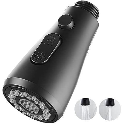 Maynosi 3 Function Pull Out Kitchen Faucet Sprayer Head, Spare Replacement Shower Head for Pull Down Kitchen Tap, 2 Way Water Spray Mode with Water Stop Button, G1/2 UK Standard, ABS Plastic (Black) Cover
