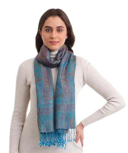 Image of EH KANI GOLD & JAMAWAR SILK SUPER SOFT FLORAL & PAISLEY PASHMINA STOLE SCARF