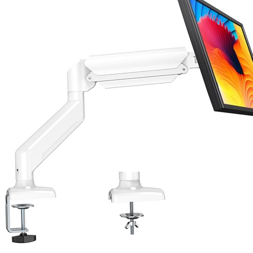 Marsail モニターアーム 13-34インチ対応 10kg高耐荷重 ガススプリング式 液晶ディスプレイアーム 75x75/100x100mmVESA対応 シングル 1画面 湾曲 ゲーミングモニター PCアーム モニタースタンド クランプ式 グロメット式 多角度調節 配線収納（ホワイト）