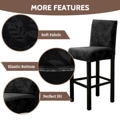 Image of FUANGUI Bar Stool Covers Set of 4, Stretch Bar Stool Seat Covers | Washable Removable Bar Chair Covers with Backs Slipcovers, Bar Chair Covers Square for Kitchen Dining Room Cafe