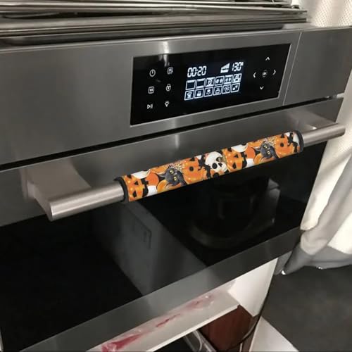 Image of Pumpkin Fridge Door Handle Covers Ghost Refrigerator Handle Covers Set of 6, Non-Slip Microwave Dishwasher Door Cloth Protector, Keep Off Fingerprints,Food Stains Halloween Decor