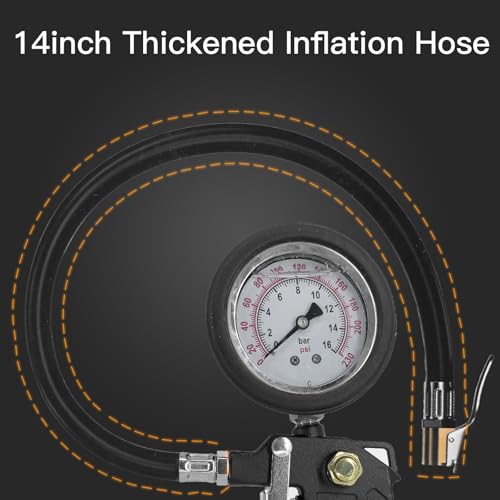 Image of Tire Inflator with Pressure Gauge, Heavy Duty Air Chuck with Gauge Rubber Hose for Air Compressor Tire Inflator Attachment, 230PSI, 16BAR