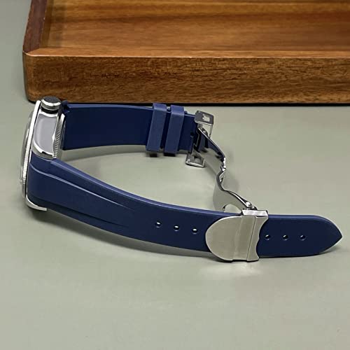 22Mm Blue Curved End Fkm Rubber Watch Strap Band Compatible With Tudor Black Bay Gmt Chrono, 22Mm #TOP3