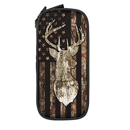 Image of YETTA YANG Camo Camouflage American Flag Brown Cool Deer Hunting Pencil Box Case for Pen Holders Office Supplies Big Capacity large