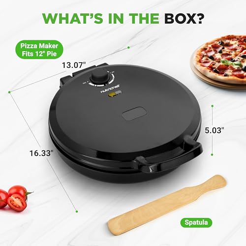Image of NutriChef Countertop Pizza Maker | 1500W Non-Stick Electric Pizza Cooker | Make 12 inch Personal Pizzas, Eggs, Toast, Quesadillas & More | Cool-Touch Handles & Space Saving | Temp Range 175-400F | Black