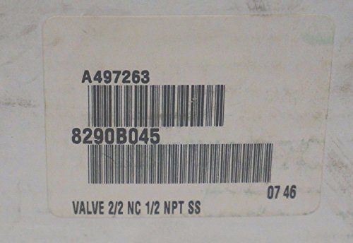 ASCO 8290B045 Stainless Steel Body Air/Water Pilot Operated Angle Body Multi-Purpose Valve, 1/2" Pipe Size, 2-Way Normally Closed, Entry Under the Disc, PTFE Sealing, 63 mm Valve Head Diameter, 1/2" O
