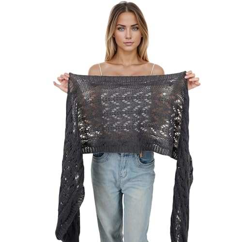 Anna-Kaci Womens Multifunctional Scarf with Sleeves Solid Color Crochet Knitted Cable Scarf Sweater Wraps4