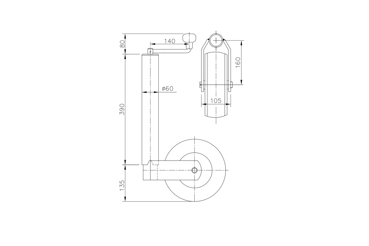 WINTERHOFF Rueda Jockey 60 mm, 400 kg con Abrazadera para Remolque