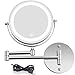 Miroir Grossissant Lumineux Mural x10, Chargement USB LED Miroirs de Maquillage, Double Face Miroir Cosmétique Bouton Tactile Couleur Argent 7 Pouces
