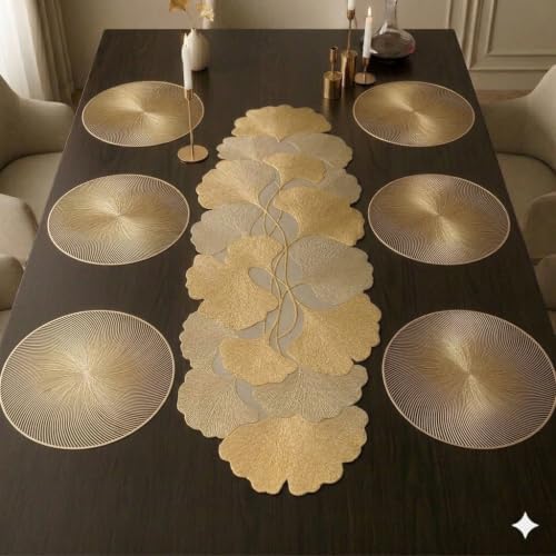 Image of Dakshya Industries PVC Waterproof Round Table Placemat & Table Runner Combo Set | 6 Round Table Mats (38 x 38 cm) + 1 Table Runner | Heat Resistant, Washable, Non Slip Dining Table Decor (Imperio)