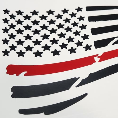 Image of Matte Black American Flag with Gloss Thin Red Line Firefighter Decal Sticker, Fire Department, Fire Truck, Red Lives Matter (4 inch x 7 inch)