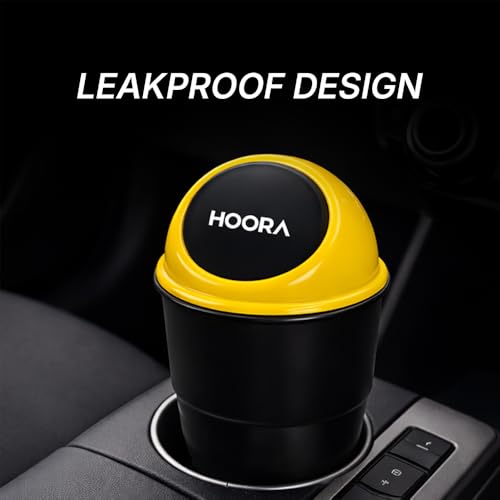 Image of HOORA Compact Car Dustbin | Mini Interior Trash Bin with One-Touch Lid | Spillproof & Leakproof | Fits Cup Holders, Door Pockets & Seat Gaps | Keeps Car Neat & Hygienic (Pack of 2)