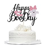 Bekaterea Pink Black Happy Boo Day Cake Topper-Glitter Halloween Ghost Cake Topper Girl Baby Shower Birthday Cake Decorations,Girl Halloween Birthday Party Cake Decorations Supplies