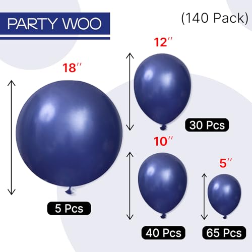 PartyWoo Navy Blue Balloons 140pcs Different Sizes of 18 12 10 5 Inch Dark Blue Balloon Arch Kit Garland for Graduation Wedding Sports Baby Shower Birthday Bachelorette Party Decorations Blue-Z90 - Thumbnail 7