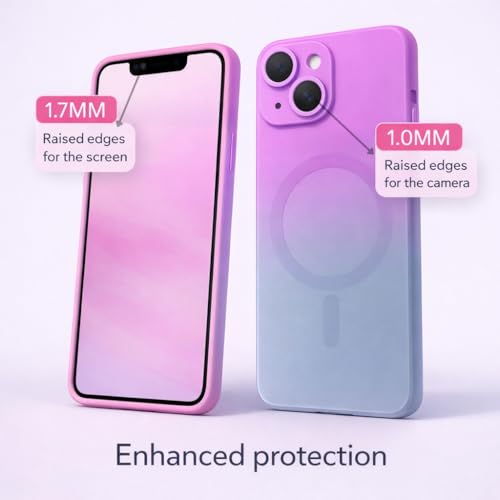 Image of amazon basics Gradient Mag-Safe Case for iPhone 15 | Soft Silicone Shockproof Cover with Camera Protection | Slim Lightweight Design | Smooth Touch & Durable - Purple & Gray
