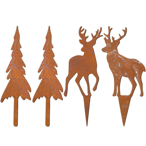 HUYUE Gartenstecker Rost Hirsch Weihnachten Deko Rentier Tannenbaum...