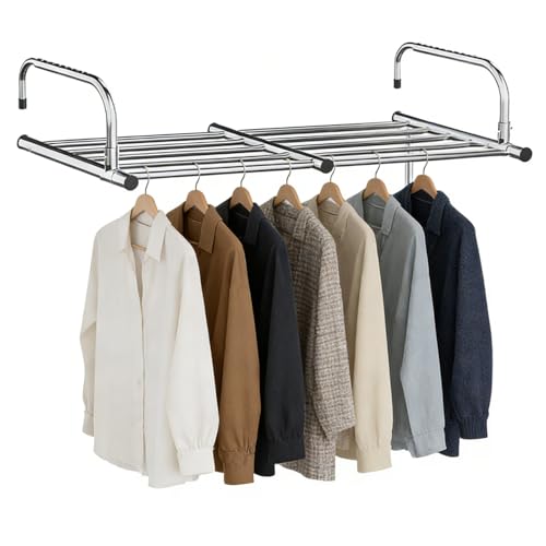 Tendedero extensible de acero inoxidable resistente, tendedero retráctil ajustable con ganchos antideslizantes, secador de ropa inoxidable multiescena for balcón, radiador, puerta, interior(78-138cm)