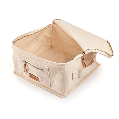 KnitIQ Canvas Storage Bag for KnitIQ Blocking Mats l Storage for 9 Blocking Boards l Reinforced Handles, Sturdy Fabric, Strong Stitching l Smooth Brass Zipper and Extra Pocket â€“ Natural Design