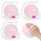 Ferrochef 3 Pcs Large Powder Puff and Container 6' x 3' Women Body Powder Soft Fluffy Oversize Dusting Puff for Body Face Washable Reusable Wet Dry Makeup Supply (Pink)